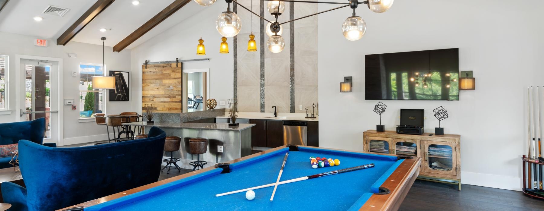 a pool table in a room